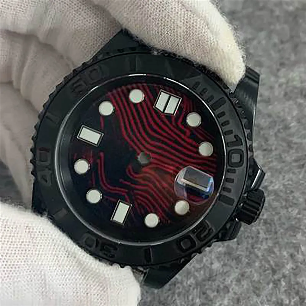 Ersatz Schwarz Uhr Shell 40mm Abdeckung Keramik Lünette Vergrößerungs Sapphire Glas DIY Uhr Reparatur Teile Für NH35 Bewegung