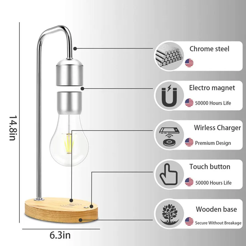 Creative Magnetic Suspension LED Bulb Table Light Maglev Wireless Reading Floating Table Lamp Unique Gifts Home Decor Black Tech