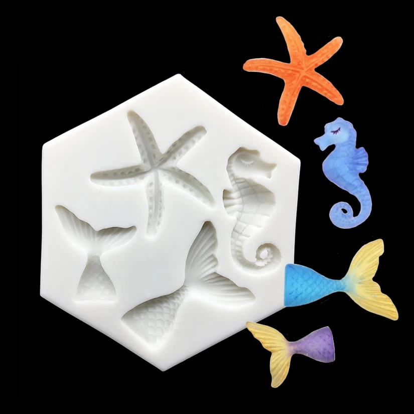 Mermaid Tail Starfish Seahorse Silicone Sugarcraft Mold Chocolate Cupcake Baking Fondant Cake Decorating Tools