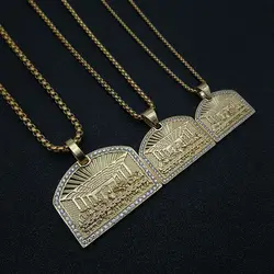 Hip Hop Bling Iced Out Rhinestones Stainless Steel The Last Supper Geometric Square Pendant Necklace for Men Rapper Jewelry