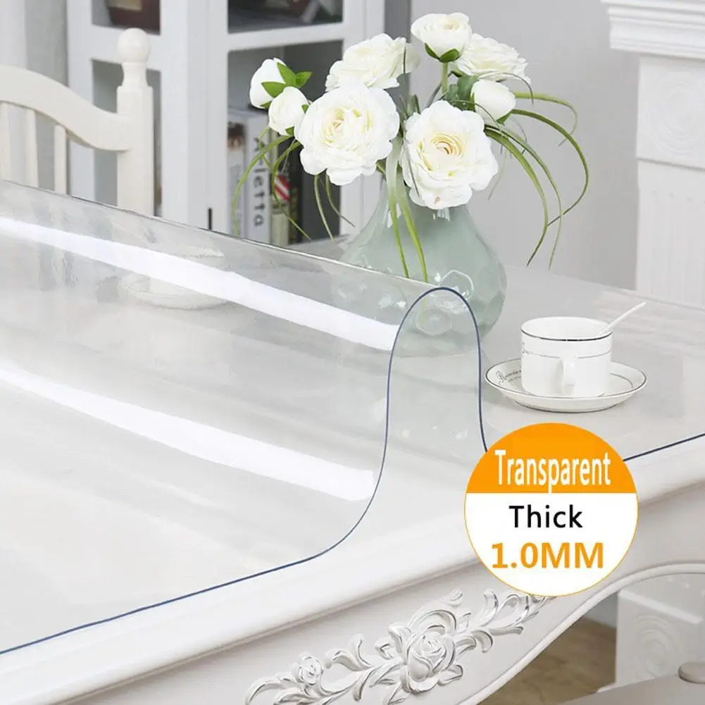 Waterproof PVC Soft Glass Durable Transparent Tablecloth Table Cover Mat Oil-resistant Desk Protectors Pad Home Decoration