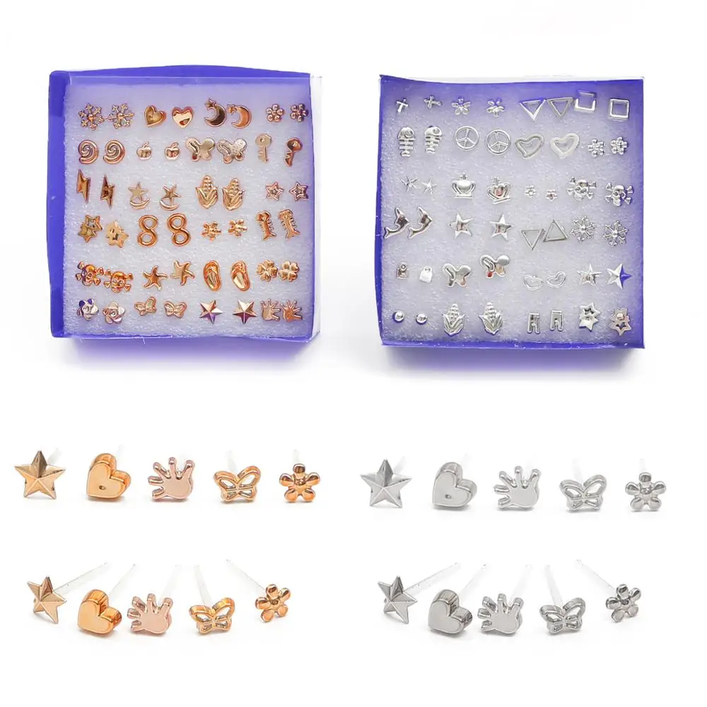New Fashion 24Pairs/ Set Unisex Mix Styles Stud Earrings Set Women Men Metal Plated Earrings Moon Star Animal Studs Earring