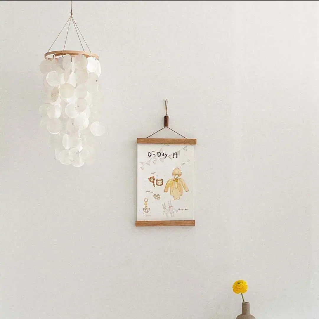 Children's Room Decoration Wall Hanging INS Shell Wind Chime Dream Catcher Simple Wooden Beads Round Solid Color Cotton Line