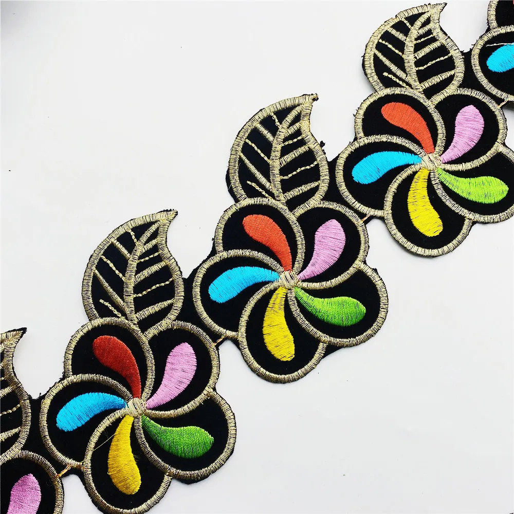 4meters Flower Hot-fix Iron on Cloth Applique Trimming embroidery lace Fabric Trim Ribbons DIY Accessories