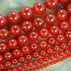 Natural Stone Beads Round Red Carnelian Onyx Loose Beads For Jewelry Making Bracelet 15.5