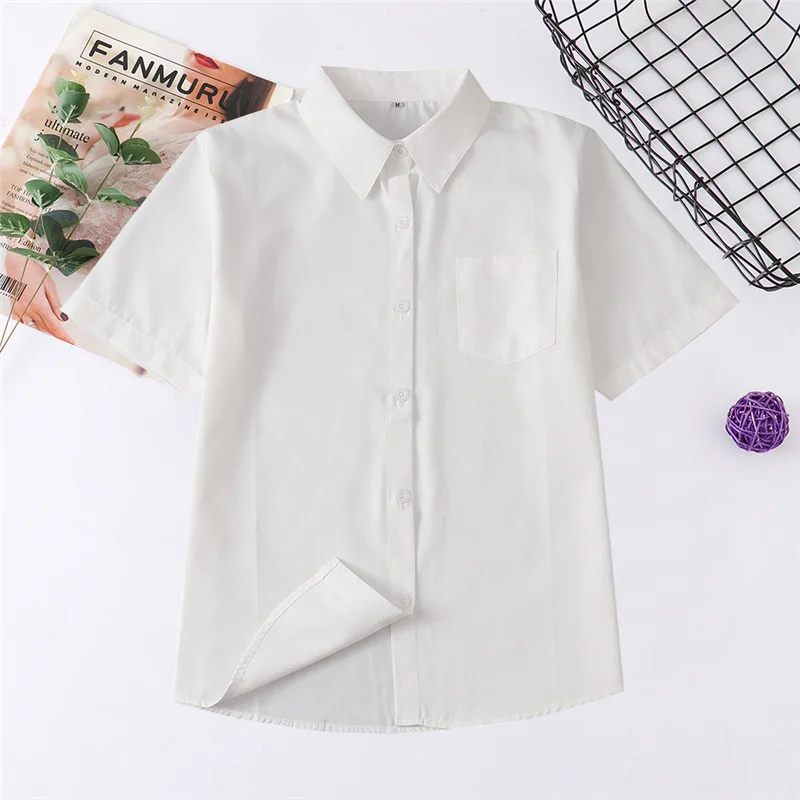 High Quality Wholesale Japanese Student Tops JK Uniform Shirt Collar Short Sleeve Blouse 6 Colors Oversize XS-5XL Couple Clothes