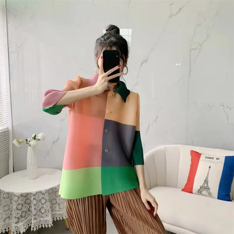 

Miyake Pleated Cardigan Age-Reducing Printed Top Women'S Long-Sleeved Loose Shirt Coat New 2024 Spring Can Drop Shipping