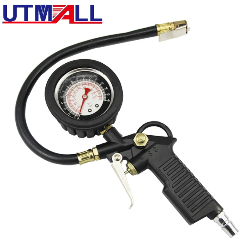 Professional Air Tire Pressure Inflator Gauge Dial Meter Vehicle Tester Clip-on Design Multifunctional Car Truck Motorcycle