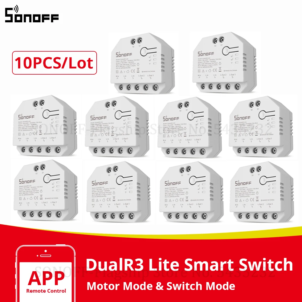 1-20PCS SONOFF DualR3 Lite WiFi Switch Dual Relay Module DIY MINI Switch Remote Two Way Control Work with Alexa Google Home