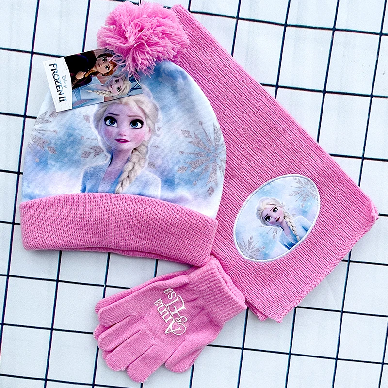 3-8 anni inverno caldo bambini Anna Elsa cappello da cartone animato sciarpa di peluche guanti Set Multi pezzo protezione ispessita cappello per