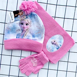 3-8Years Winter Warm Children Anna Elsa Cartoon Hat Plush Scarf Gloves Multi Piece Set Thickened Protection Christmas Kids Hat