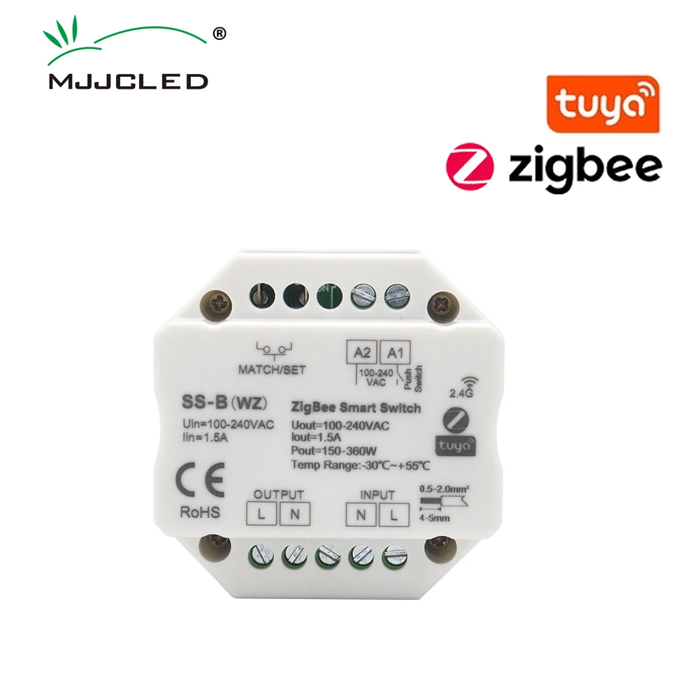 Tuya Zigbee Switch No Neutral AC 110V 220V Smart Life APP 2.4G RF Remote AC Push on off Voice Control Light Wall Switch SS-B(WZ)