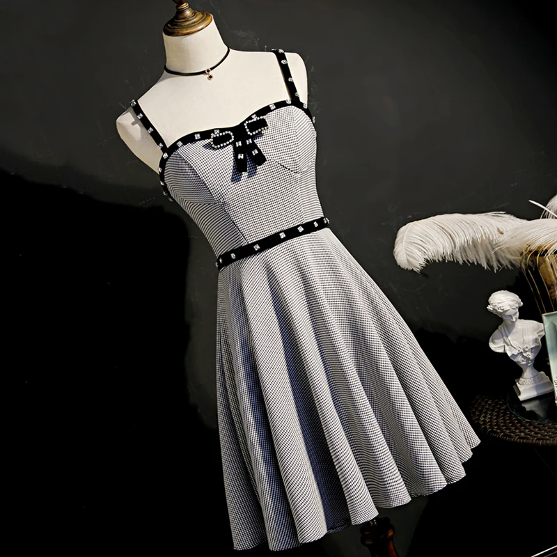 AnXin SH Luxus Prinzessin grau Host Spaghettiträger ärmellos Perlen Kristall Schleife individuelles Abendkleid kleines schwarzes Kleid