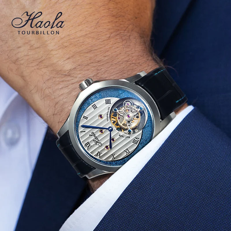 Haofa manual tourbillon movimento relógio masculino voando mecânica safira esqueleto relógio dos homens de luxo à prova dwaterproof água zegarek męski 1088