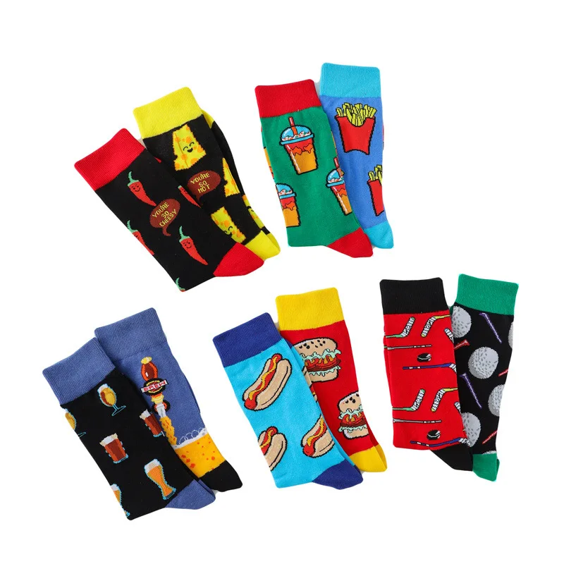 

2022 Combed Cotton Hamburger Fries Socks food Pattern Long Tube Funny Happy Men Socks Novelty Skateboard Crew Casual Crazy Socks