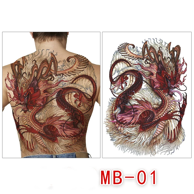 Waterproof temporary men tattoos tattoo full back large tatoo fake dragon girl tattoo body art sticker sexy decals transferable