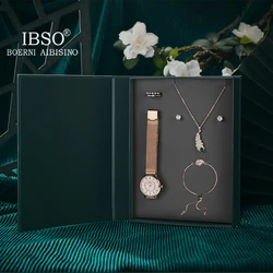 IBSO The Book Of Wishes Watch Set Gift For Women Rose Gold Elegant Jewelry Retro Design New Embossed Printing Japanese Movement