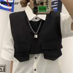 Vests Waistcoats Women Design Leisure Summer Streetwear Trendy Ulzzang All-match Teens Simple Clothing Pockets Outwear Ladies