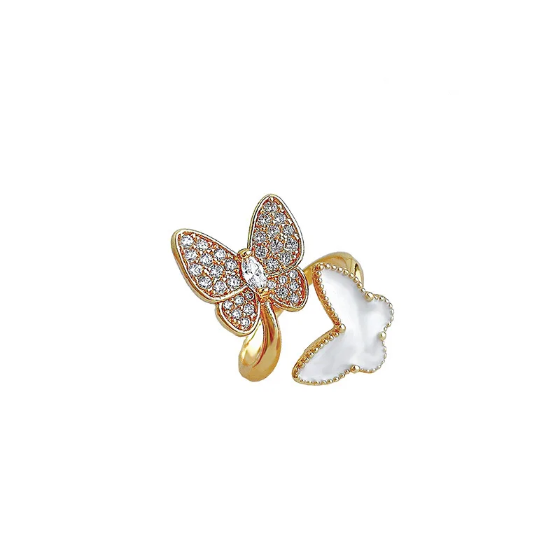 Double Butterfly Rings for Women Opening Adjustable Index Finger Ring Rhinestone Ring Luxury Jewelry Temperament Accessories