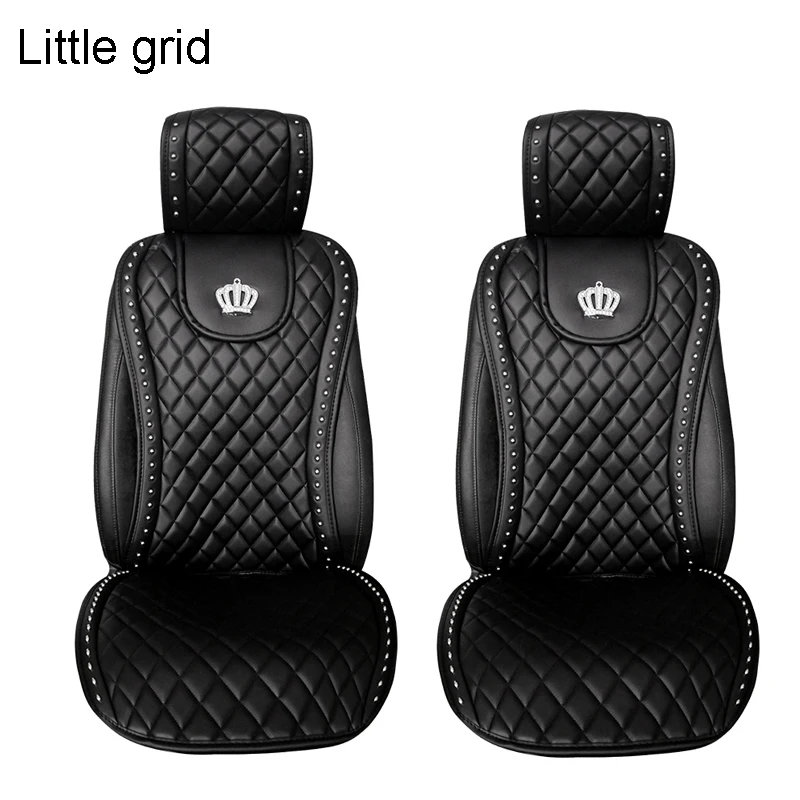 Leather Car Seat Cover Crystal Crown Rivets Auto Seat Cushion Interior Accessories Universal Front Back Seats Covers Car Styling