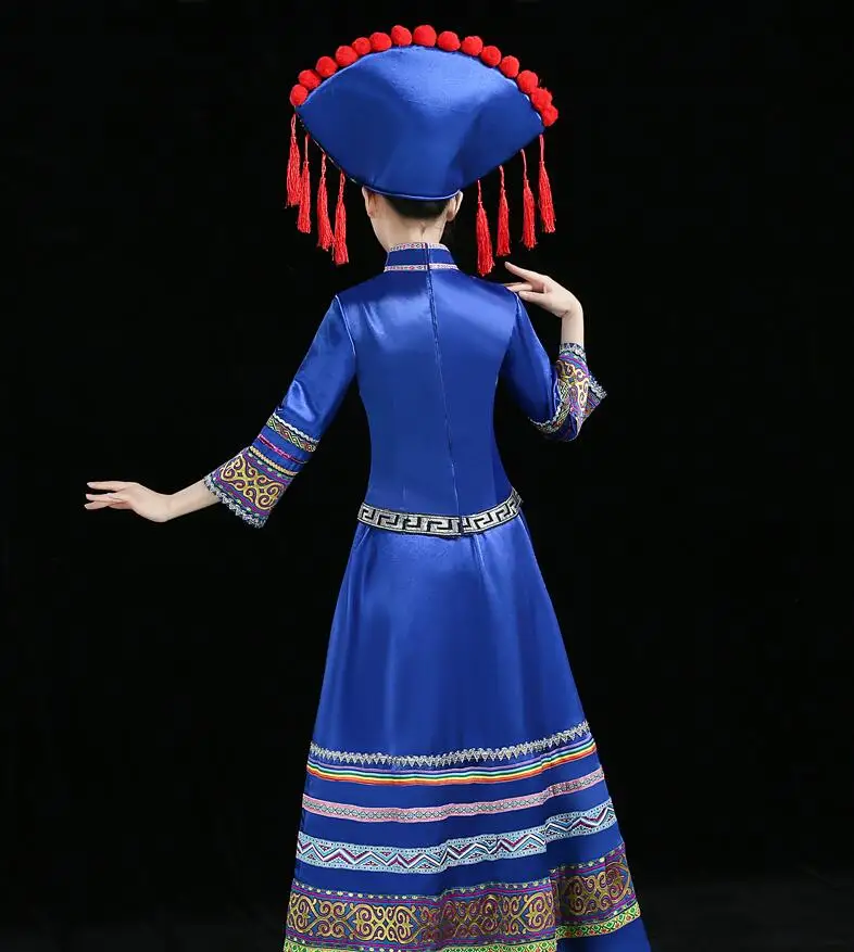 New Guangxi Zhuang national ethnic minority adult Dance Costume women March 3  hat+skirt+jacket group dance performance Costume