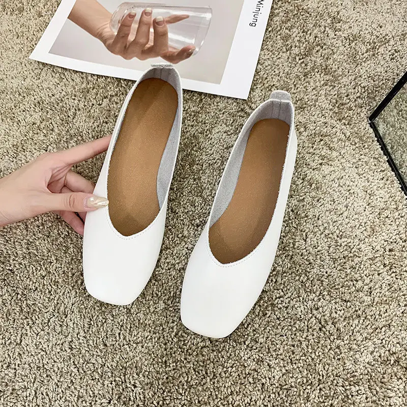 Miaoguan 2024 New Simple Ladies Flat Shoes Soft Women Square Toe Vintage Flats Female Casual Boat Shoes Retro Leisure Shoes Girl