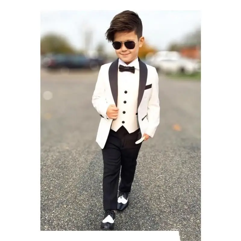 2023 Boy Suits One Buttons Shawl Lapel Boys Suit Custom Made (Jacket+Pants+Bowtie+Vest)