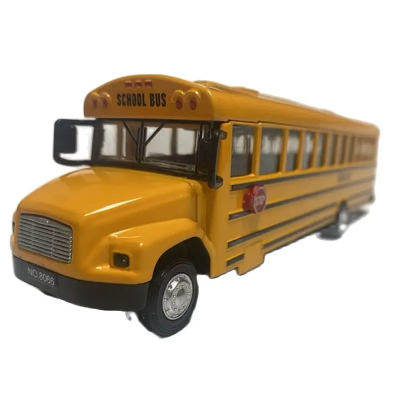 Diecast Model Cars American Long-head School Bus Children Alloy Truck Pull Back Sound And Light Static Display Adult Collection