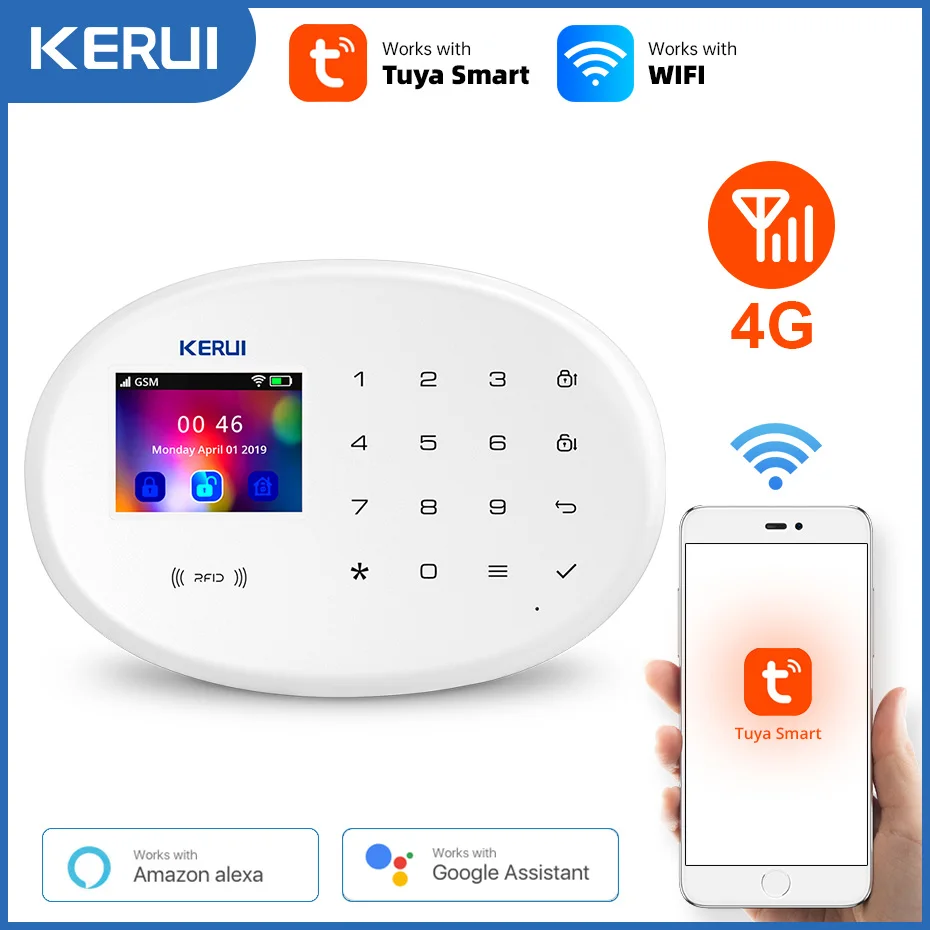 KERUI W204 Tuya inteligentna bezprzewodowa inteligentna domowa 4G WIFI zabezpieczenie GSM System alarmowy z 2. 4-calowym panelem dotykowym TFT RFID