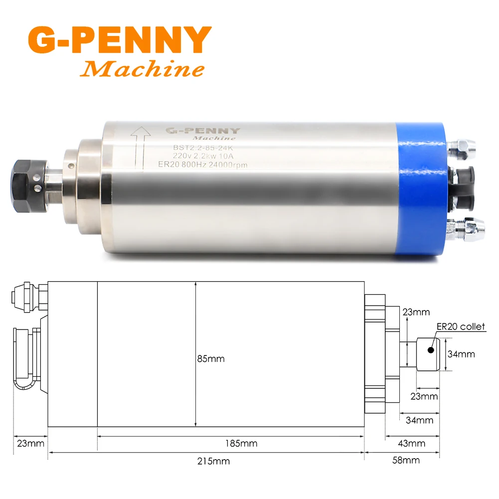 G-penny CNC Motor Poros 2, 2kw ER20 Poros Logam Air Didinginkan 800Hz Tiang = 4 Digunakan untuk Pendinginan Air Logam, Besi, Baja Tahan Karat