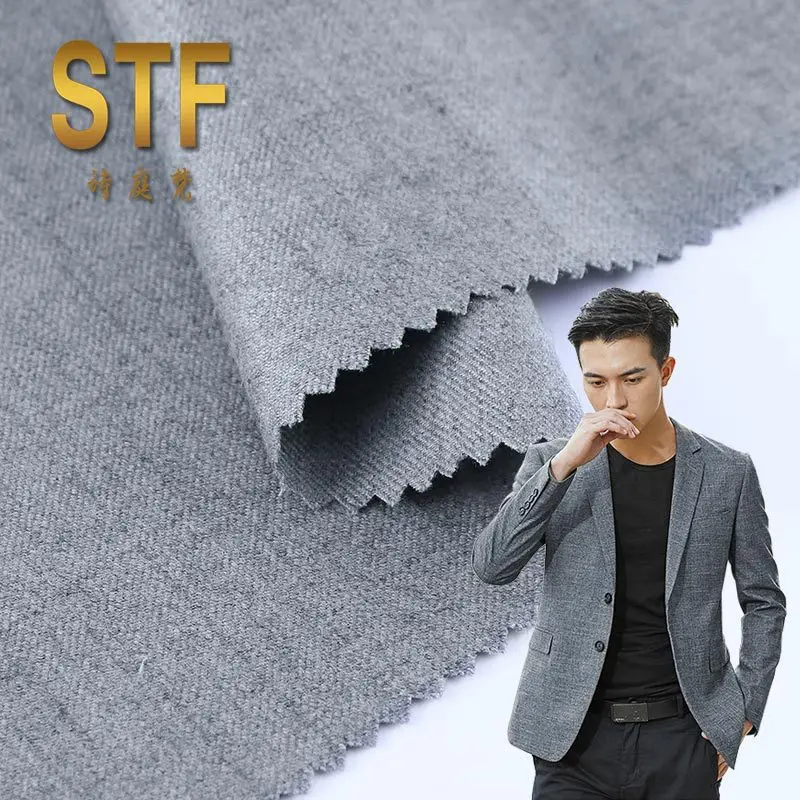 19 New Autumn and Winter Men's Suit Elegant Gray Fabric Worsted Plain Suit Fabric Wholesale Factory Direct Sales