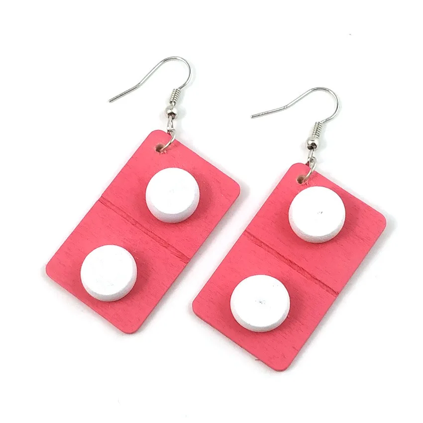 Funny Lovely Wooden Capsule Drop Earrings Cute Pills Medicine Big Dangle Earrings For Women Creative Fashion Jewelry Gift
