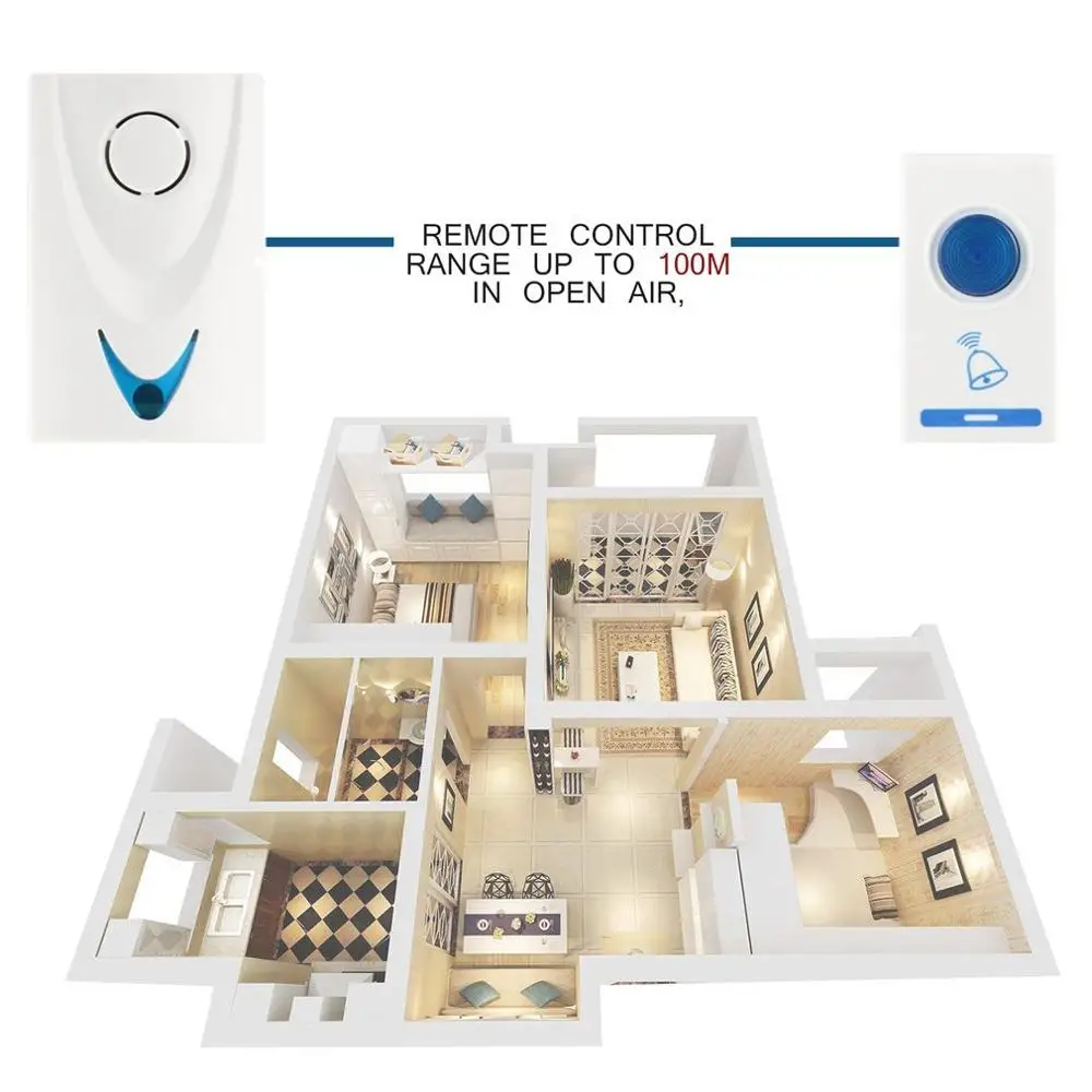 Draadloze Deurbel 504D Led Chime Deurbel Deurbel & Wireles Afstandsbediening 32 Tune Liedjes White Home Security Gebruik deurbel