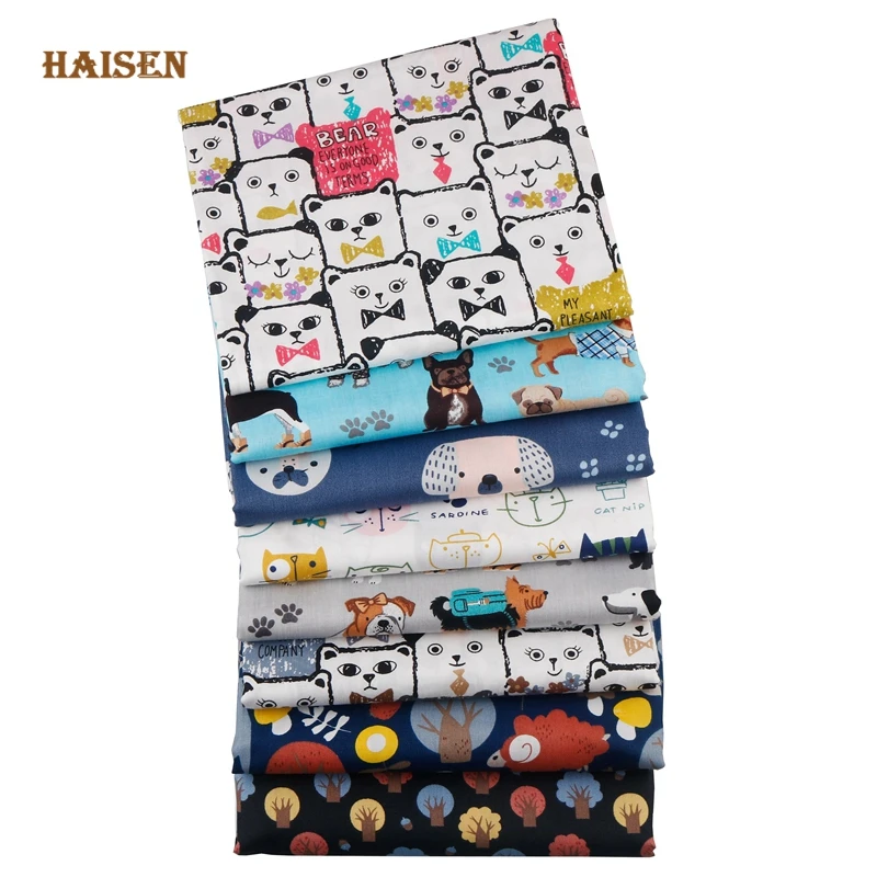 8pcs/Lot,Cat,Dog And Bear Combination Printed Twill Cotton Fabric Patchwork Tissue Cloth For DIY Sewing&Quilting Crafts Material