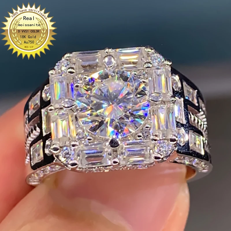 10K Au417 White Gold Men Ring DVVS 3Carat Moissanite Diamonds Round Square Luxury Wedding Party Engagement Anniversary Ring