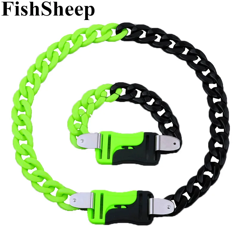 FishSheep Statement Acrylic Chain Lock Pendant Necklace For Men Women Punk Long Chain Buckle Choker Necklaces Fashion Jewelry