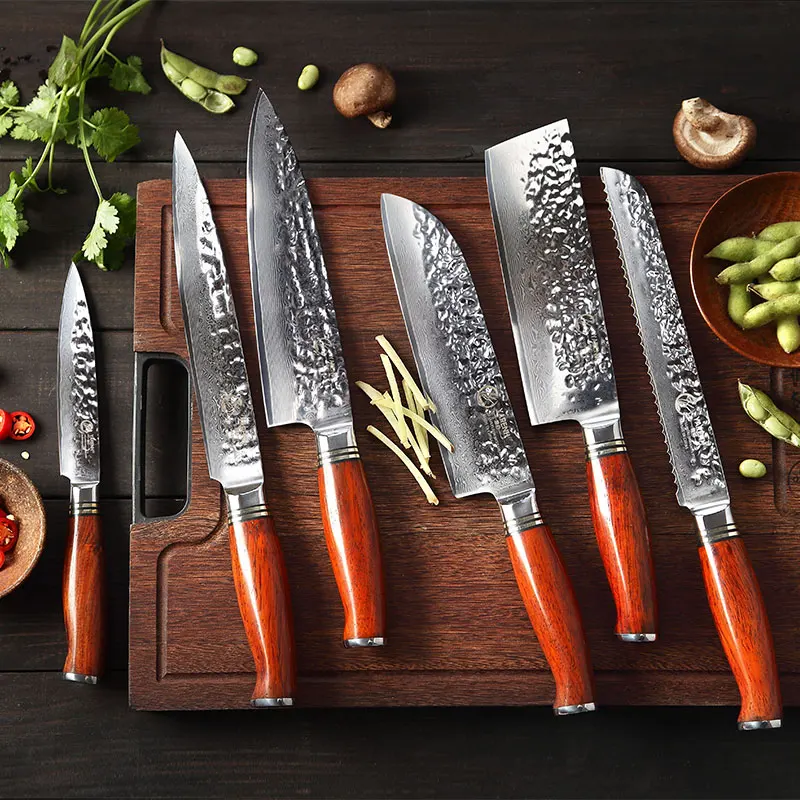 YARENH 2-6 Pcs Kitchen Knives Sets Pro Chef Knife Set Best Cooking Tools 73 Layers Japanese Damascus Steel Dalbergia Wood Handle