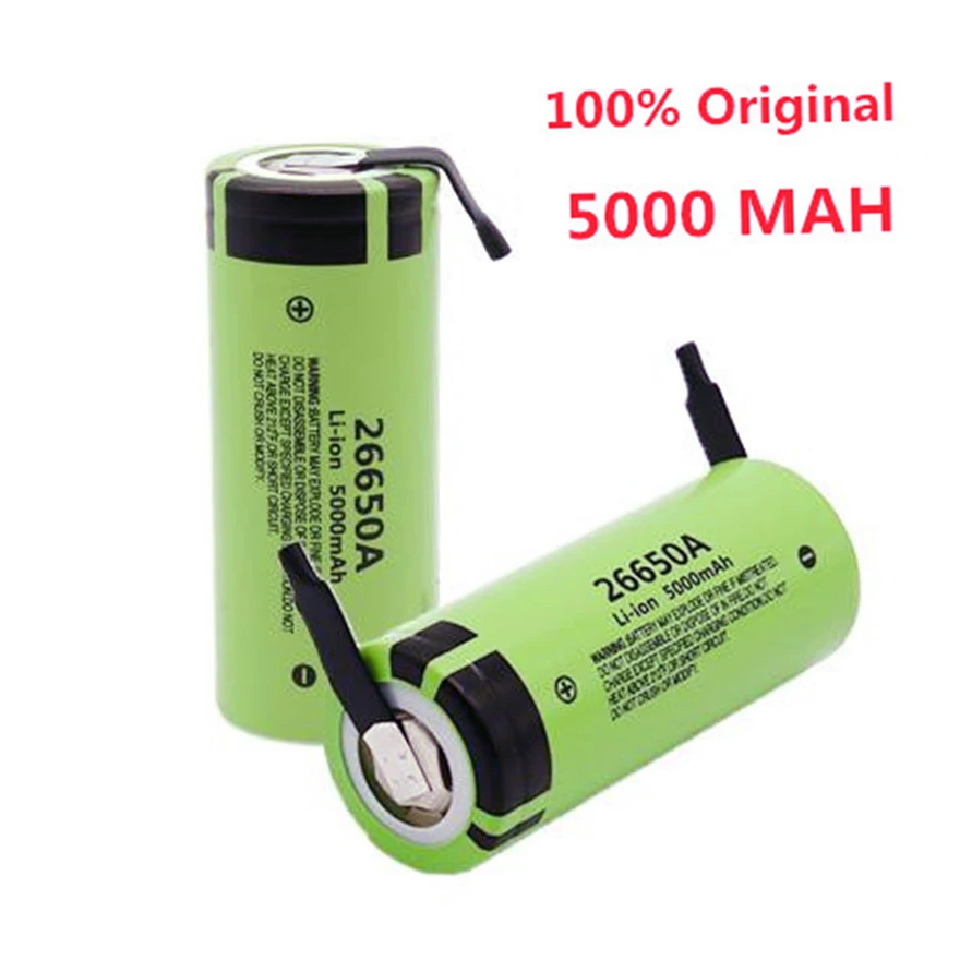 GTF 26650 Battery 3.7V 5000mah Rechargeable Li-ion Battery 26650A for Panasonic for flashlight +DIY Nickel Sheets High Capacity