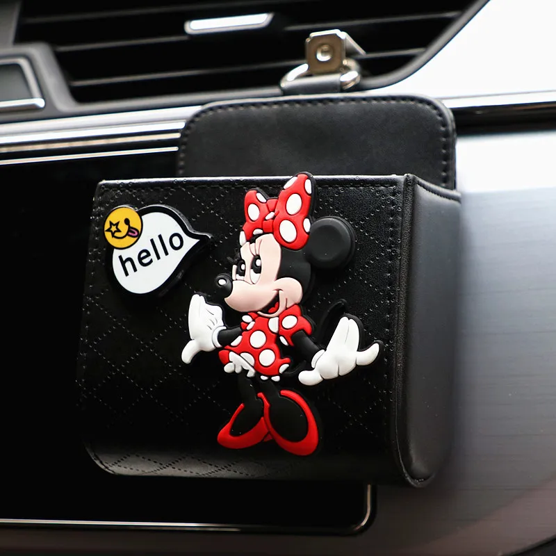 Disney Mickey Minnie Car Storage Bag  PU Mickey Mouse Storage Box Glasses Mobile Phone Stand Accessories Anime Toy Figure Gifts