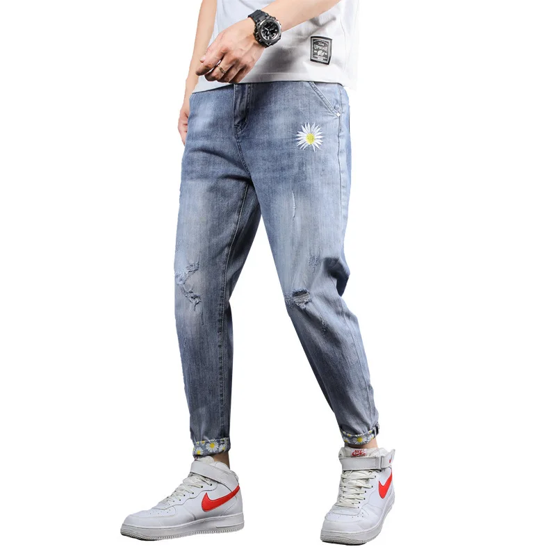 New Loose Simplicity Printing Men's Jeans Male Trousers Simple Design High Quality All-match Students Daily Casual Denim Pants