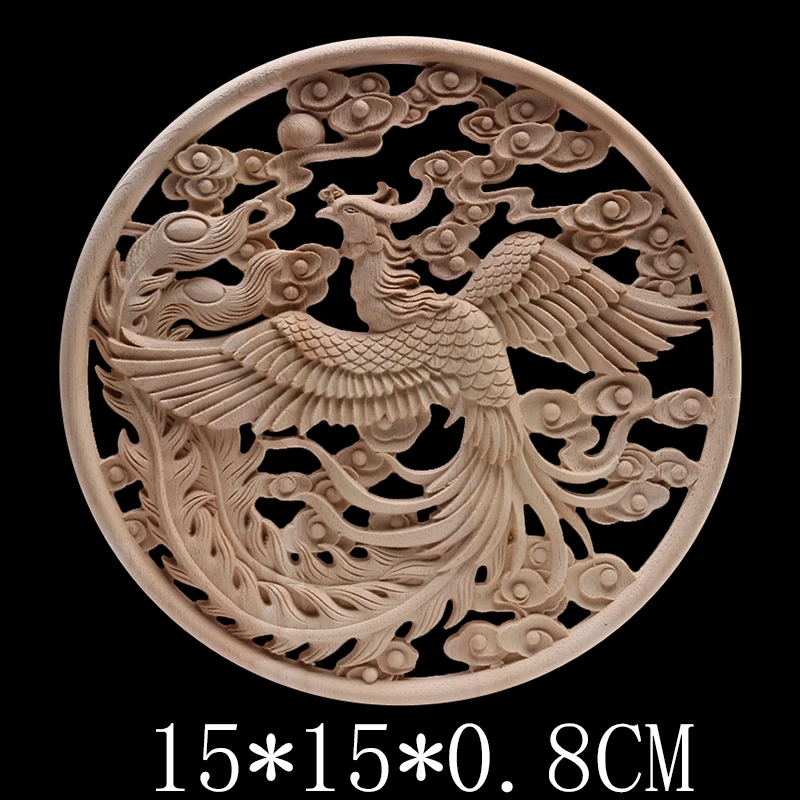 Wood Frame Wood Applique Onlay Carved Natural Decoration Long Leaves Flower Rubber Wood Cabinet Furniture Walls Home Unpainted
