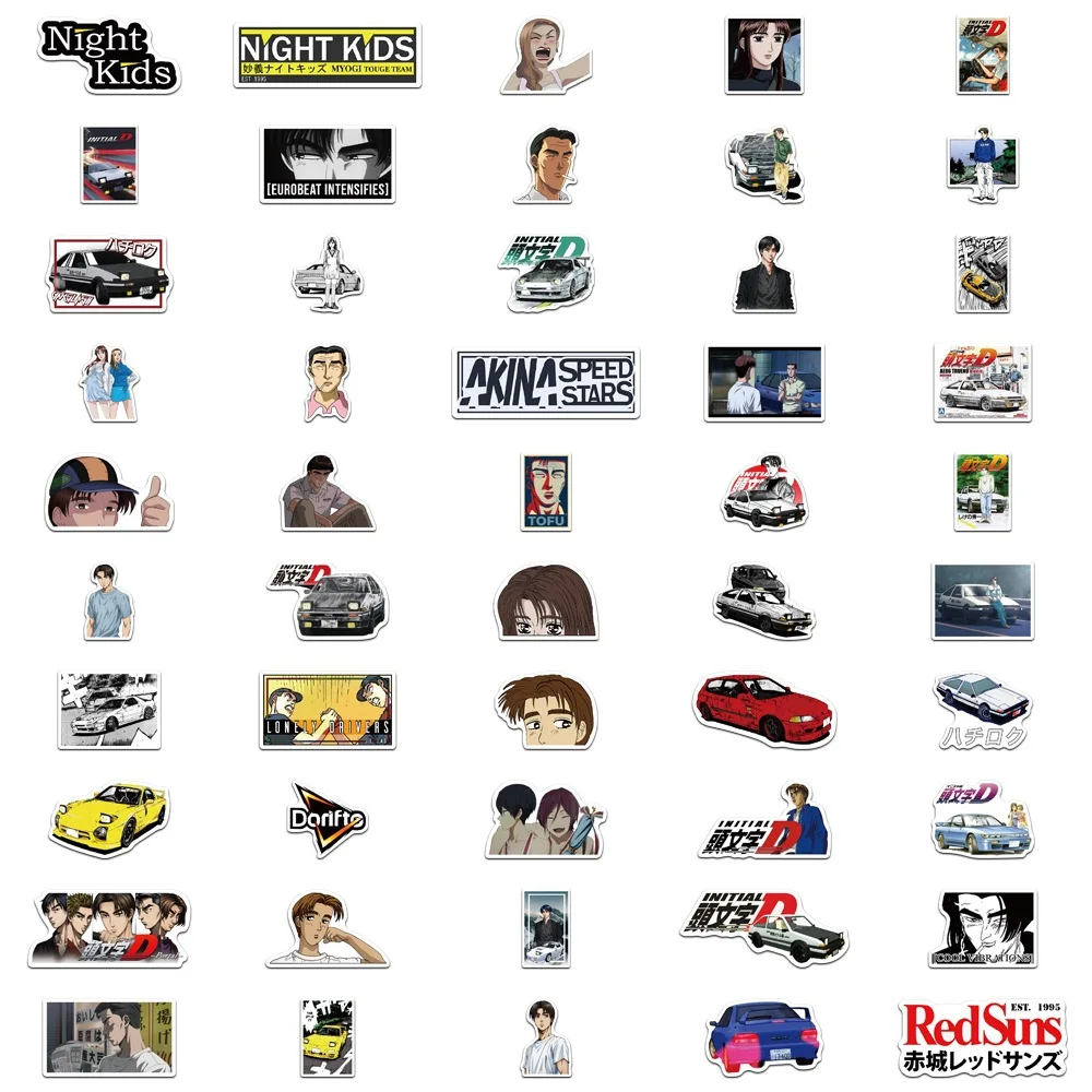 10/30/50/100pcs Anime Initial D Stickers for Car Water Bottle Laptop Phone Case Cartoon Cartoon DIY Decals Kids Sticker Packs