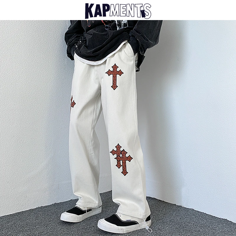 KAPMENTS Men Cross Black Harajuku Jeans Pants 2023 Mens Korean Fashion Streetwear Denim Trousers Male Casual Harem Pants Jogger