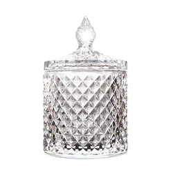 Diamond Striped Glass Storage Jar Nut Candy Box Household Crystal Glass Jewelry Jar with Lid Candle Holder Food Container Crafts