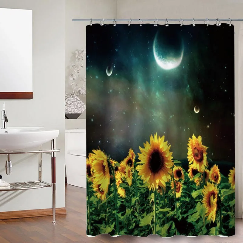 3D Sunflower Series Shower Curtain Home Bathroom Partition Curtain Waterproof And Mildew Proof Bath Curtain With Hooks Set