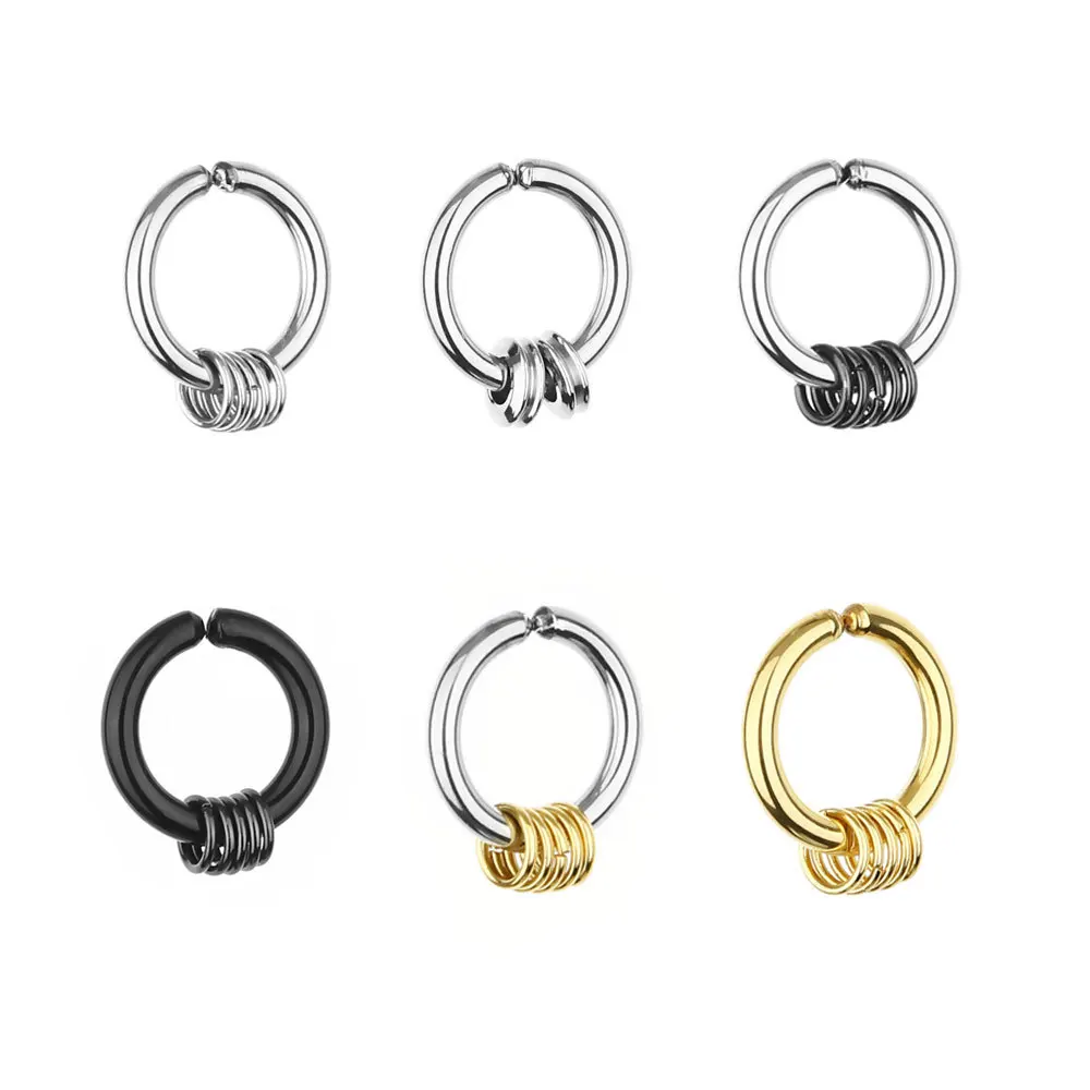 Fake Hoops Men\'s Stainless Steel Painless Clip on Ear Earrings for Teens Women Male Punk Cool Stuff Non Piercing Without Holes