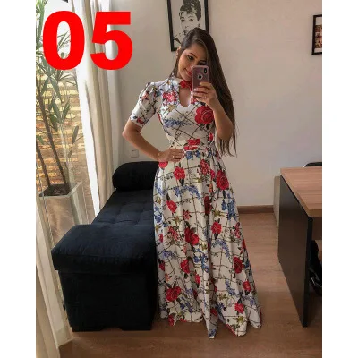 Plus Size Women Dress 2021 Summer Women Long Sleeve O-neck Printing Long Dress Woman Dress S-5XL