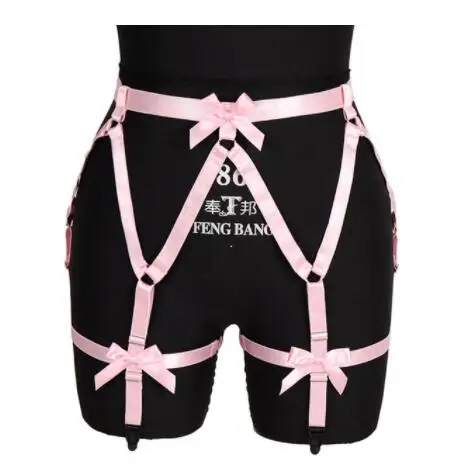 Pink Bow Wedding Garter Belt Elastic Multiple Colour Body Harness Cage Bondage Stocking Garter Women Goth Pole Dance Suspender