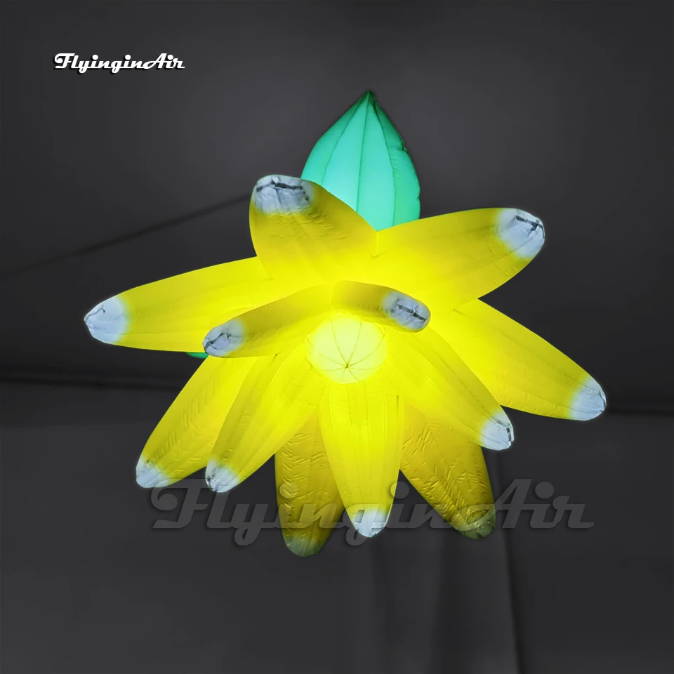 Personalized Hanging Inflatable Artificial Flower 2m Yellow Flower Light Balloon For Concert Venue Ceiling Decoration