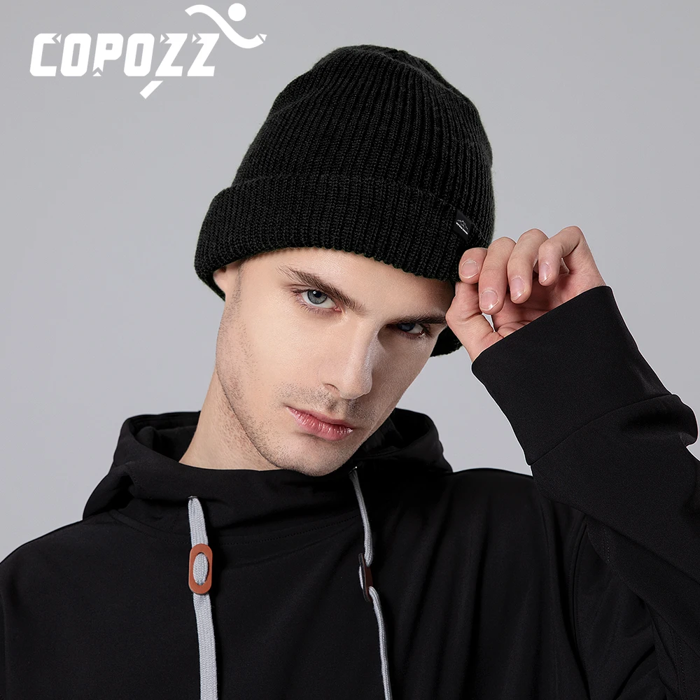 COPOZZ Winter Ski Knit Cap Gender Solid Color Wool Warm Casual Hedging Cap Ski Beanies Caps  for Men Women